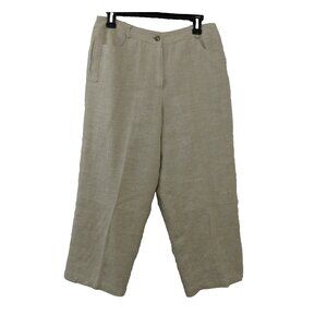 HARVE BENARD Holtzman Cropped Pants Petite 12 Beige 100% Linen Lined Pockets